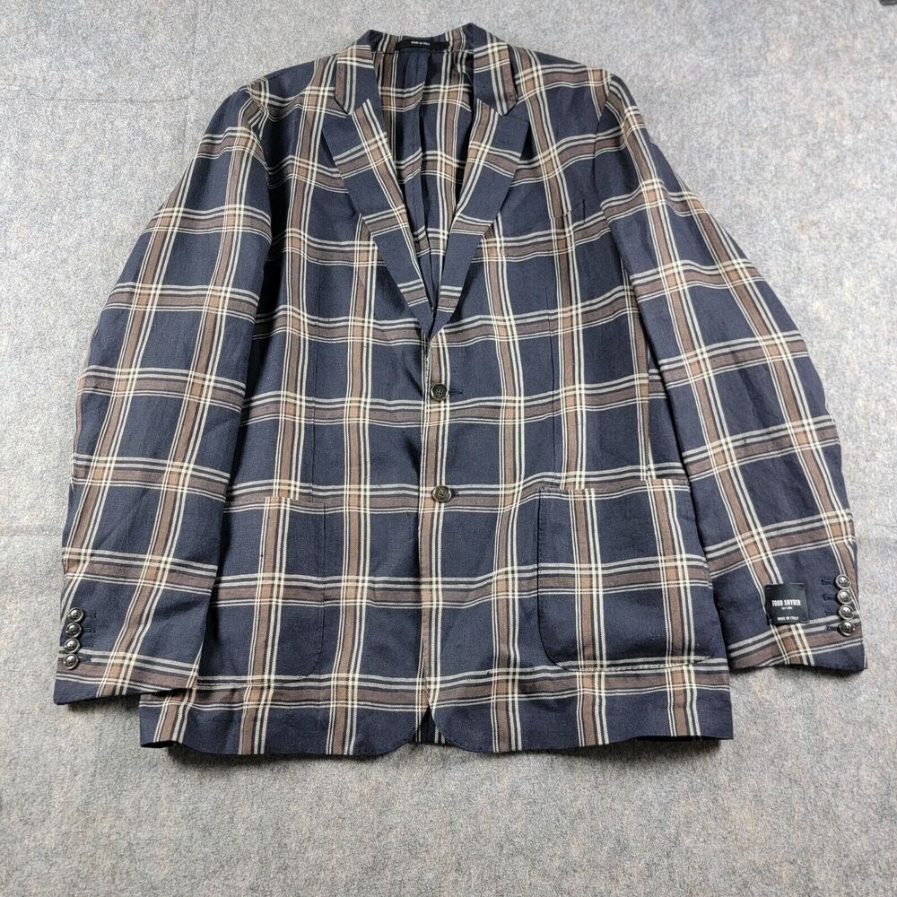Todd Snyder Mens Plaid Linen Sport Coat Blazer size 44L Blue Beige *Read
